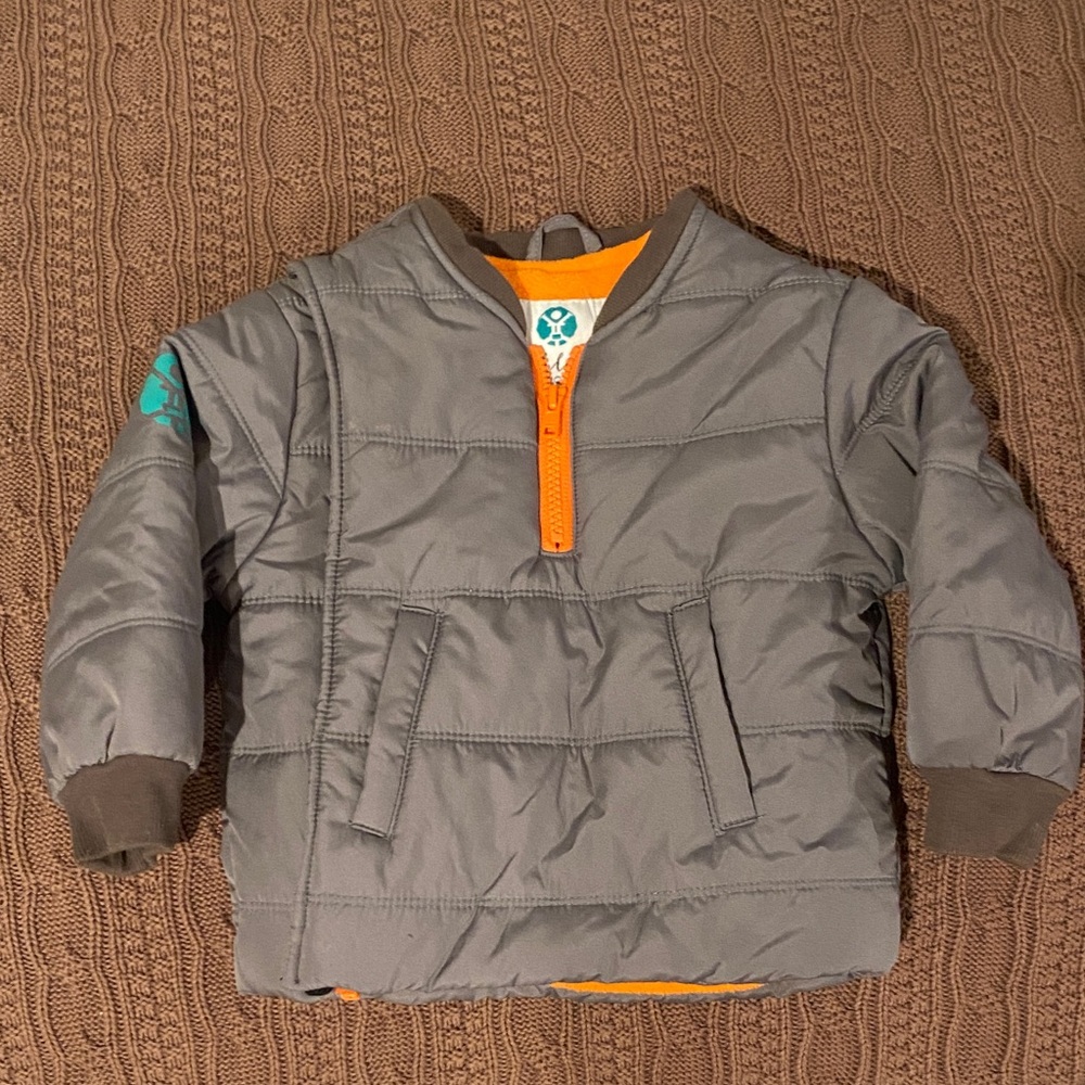 Buckle Kids Gray Puffer Jacket with Orange Trim